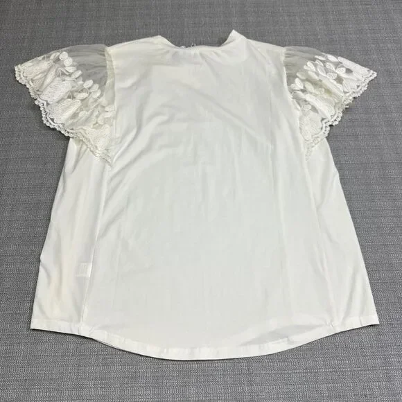 Davi & Dani Shirt Womens 2XL Ivory Tulle Puff Sleeve Embroidered Fairy Feminine - Picture 5 of 9